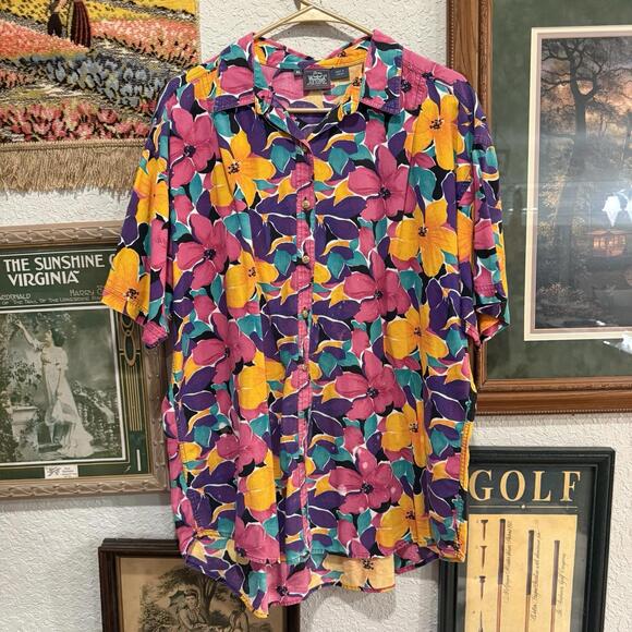 Woolrich Other - Vintage 80s RARE Woolrich Unisex Floral Button-Up Hawaiian‎ Shirt Size XL